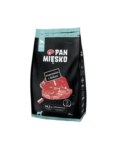 PAN MIĘSKO Sertéshús vaddisznóval kutyák számára, száraz táp (XL) 20 kg