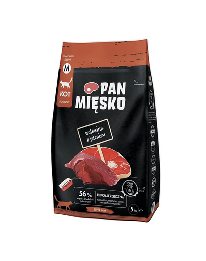 PAN MIĘSKO Marhahús szarvassal macskák számára, száraz táp (M) 5 kg