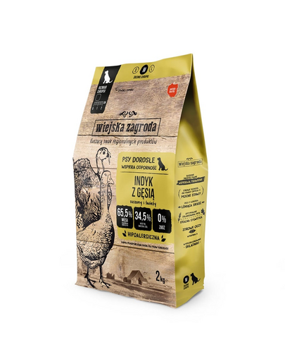 WIEJSKA ZAGRODA Pulyka kacsával kutyáknak száraz táp M 2 kg