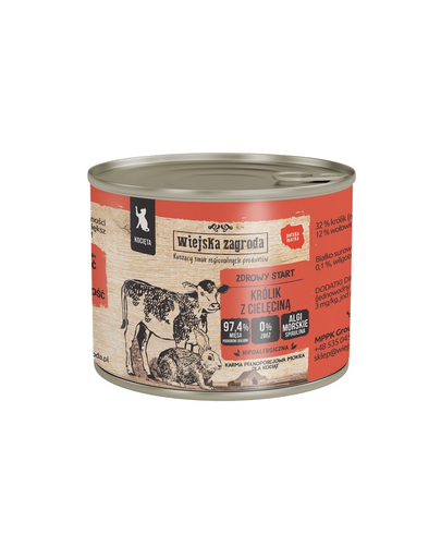 WIEJSKA ZAGRODA Nyúl borjúhússal nedves kaja kiscicák számára 200 g