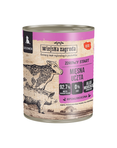 WIEJSKA ZAGRODA Húsos lakoma nedves táplálék kölyökkutyák számára 800 g