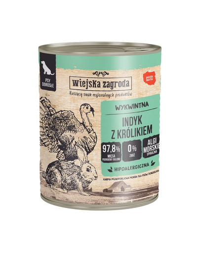 WIEJSKA ZAGRODA Pulyka nyúllal nedves kutyatáp 800 g