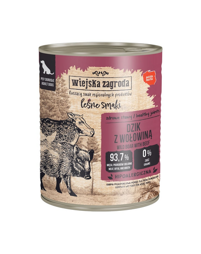 WIEJSKA ZAGRODA Erdő ízei Vaddisznó marhahússal nedves kutyatáp 800 g