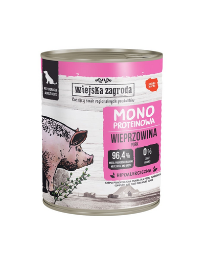 WIEJSKA ZAGRODA Monoprotein Sertés nedves eledel kutyáknak 800 g