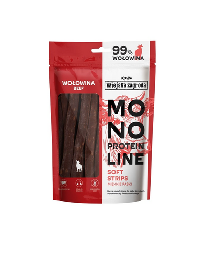WIEJSKA ZAGRODA Monoprotein lágy csíkok kutyáknak Marha 100 g