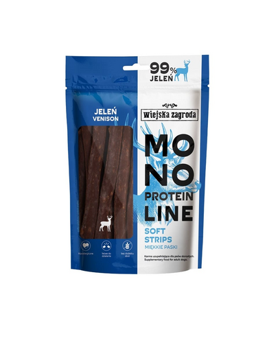 WIEJSKA ZAGRODA Monoproteinós puha csíkok kutyáknak Szarvas 100 g