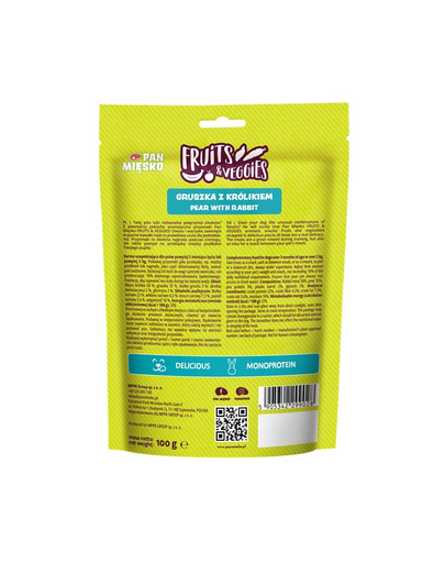 PAN MIĘSKO Fruits and Veggies Körte nyúllal kutyakeksz 100 g