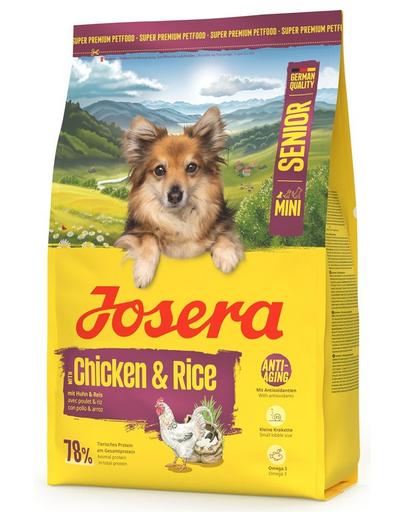 JOSERA Mini Senior Chicken and Rice 3kg gluténmentes eledel idősebb kis testű kutyák számára