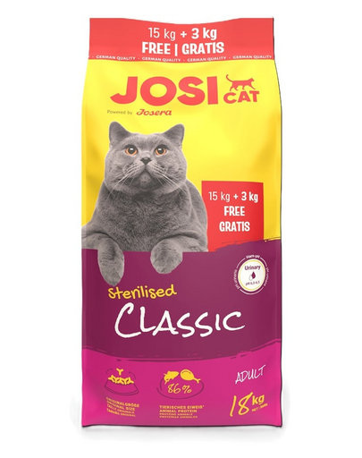 JOSERA JosiCat Classic Sterilised száraz táp ivartalanított macskáknak 15kg + 3kg ajándék