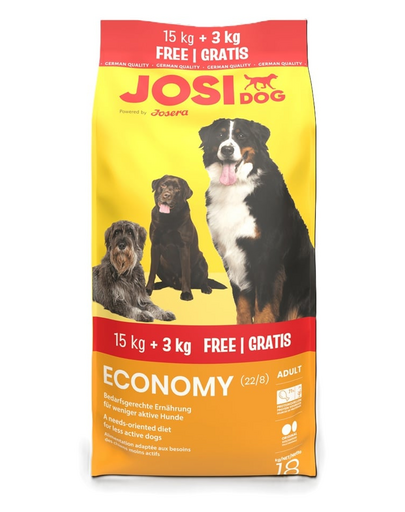 JOSERA JosiDog Economy kutyák számára normál aktivitással 15kg + 3kg ajándék