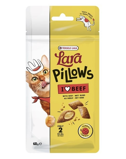 VERSELE-LAGA Lara Snack Pillows with Beef Hairball Control 60g macskaeledel a szőrgombócok eltávolításának támogatására