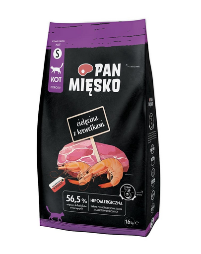 PAN MIĘSKO Borjúhús garnélával macskáknak S 1,6 kg