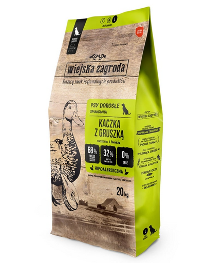 WIEJSKA ZAGRODA Kacsa körtével kutyák számára, száraz táp (L) 20 kg
