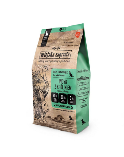 WIEJSKA ZAGRODA Pulyka nyúllal kutyáknak, száraz táp (S) 9 kg