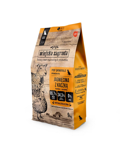 WIEJSKA ZAGRODA Bárányhús kacsával kutyáknak száraz táp S 9 kg