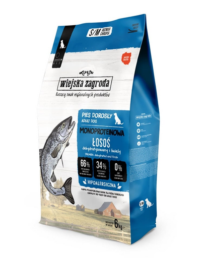 WIEJSKA ZAGRODA Monoprotein Lazacsk a kutyák számára S/M 6 kg