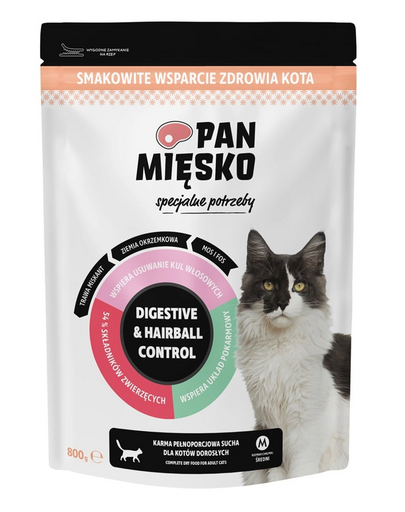 PAN MIĘSKO Különleges igények Digestive & Hairball Control macskák számára 800 g