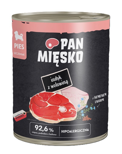 PAN MIĘSKO Pulyka marhahússal nedves táplálék kölyökkutyák számára 800 g
