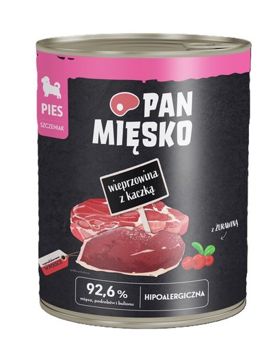 PAN MIĘSKO Kacsa és sertés nedves eledel kölyökkutyák számára 800 g