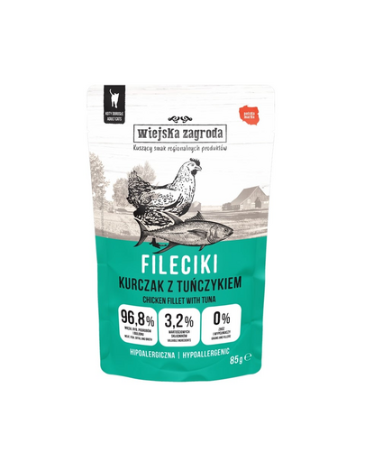 WIEJSKA ZAGRODA Csirkés és tonhalas filézett nedves macskaeledel 85 g