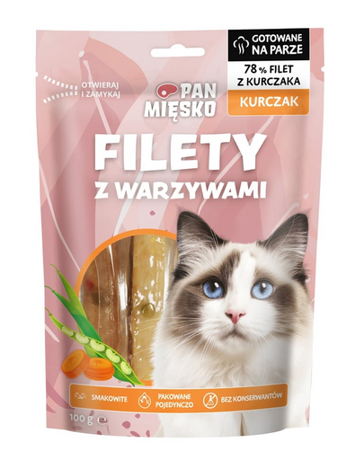 PAN MIĘSKO Csirke filé zöldségekkel macska jutalom 100 g