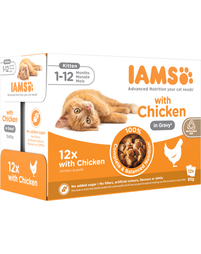 IAMS Advanced Nutrition Kitten Chicken in Gravy Pouch 12x85g nedves macskaeledel kiscicák számára csirkehússal szószban