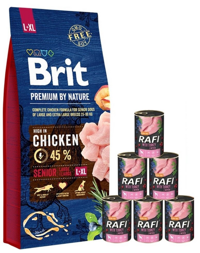 BRIT Premium By Nature Senior Large Extra Large L+XL 15 kg + mokra karma z indykiem 6x400 g