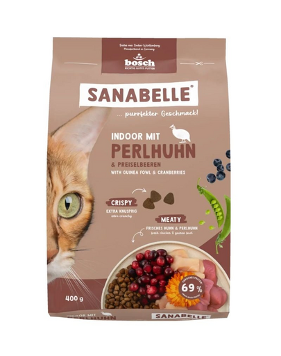 SANABELLE Indoor Perliczka 400 g zárt macskák számára