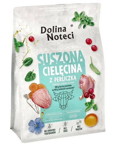 DOLINA NOTECI Premium Borjúhús gyöngytyúkkal száraztáp kisméretű kutyáknak 3 kg