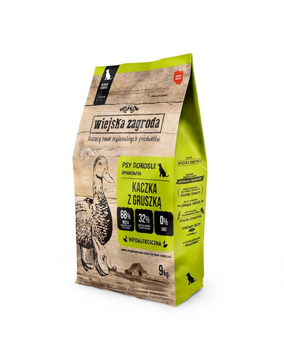 WIEJSKA ZAGRODA Kacsa körtével kutyák számára, száraz táp (M) 9 kg