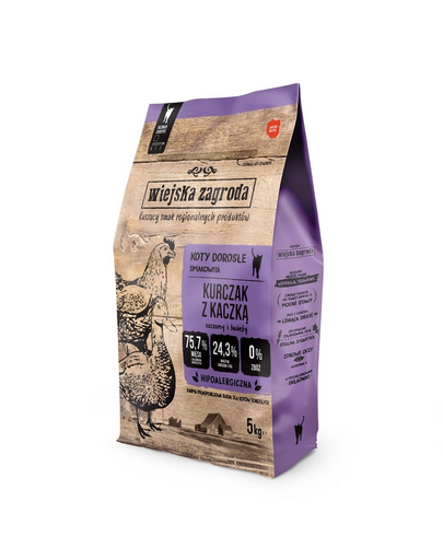 WIEJSKA ZAGRODA Csirke kacsával macskák számára 5 kg