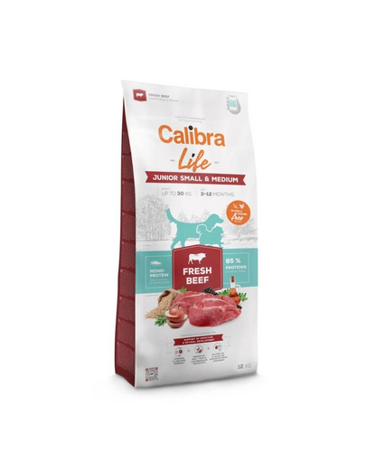 CALIBRA Dog Life Junior Small Medium Fresh Beef 12 kg marhahússal fiatal kis- és közepes testű kutyáknak
