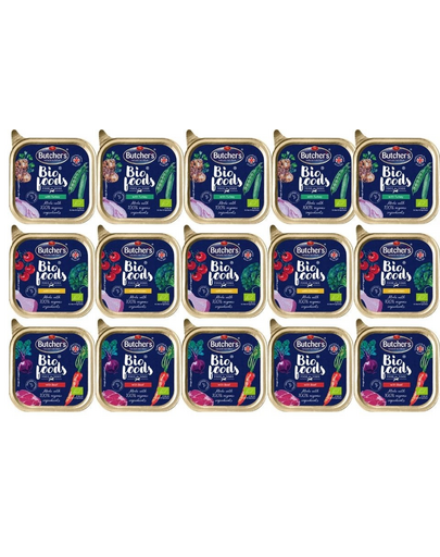 BUTCHER'S BIO foods Mix smaków indyk, wołowina, kurczak 15x150 g pasztet dla psa