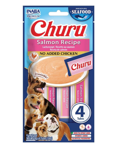 INABA Dog Churu Fish Based Salmon Recipe 4x14g krémes jutalom falatok lazaccal kutyáknak
