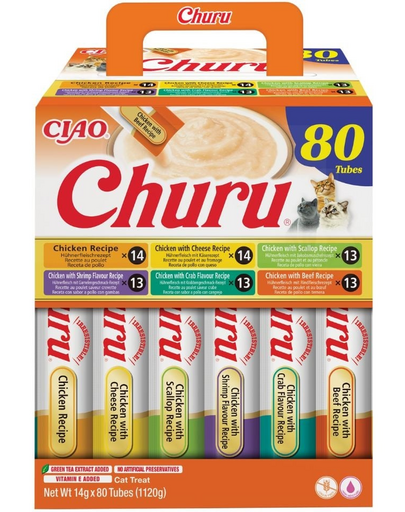 INABA Cat Churu Chicken Recipe 80x14g mix krémes finomságok csirkével macskák számára