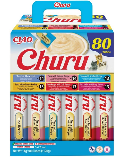 INABA Cat Churu Tonhalas receptúra 80x14g mix krémes jutalomfalatok macskáknak