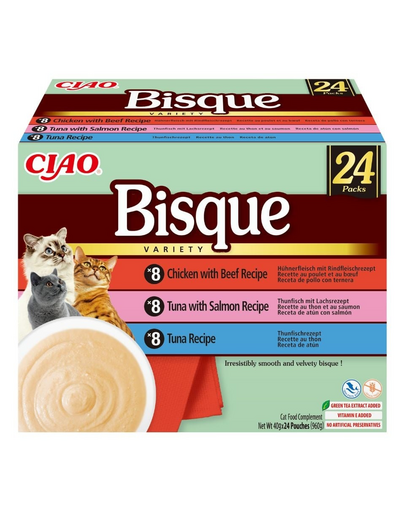 INABA Cat Ciao Bisque Variety 24x40g mix zup krem z tonhal, marhahús és csirke macskák számára