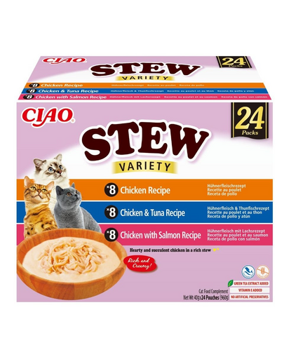 INABA Cat Ciao Stew Creamy Variety 24x40g mix ízletes falatok csirkével, tonhallal és lazaccal krémes szószban