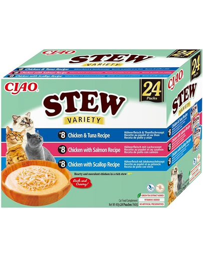 INABA Cat Ciao Stew Creamy Variety 24x40g mix ízletes falatok csirkével, hallal és kagylóval krémes szószban