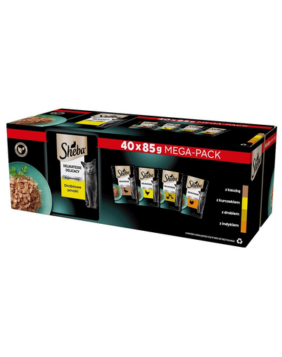 Delicacy Drobiowe Smaki saszetki 40x85 g mokra karma pełnoporcjowa dla dorosłych kotów w galaretce kawałki z kaczką, kurczakiem, drobiem i indykiem