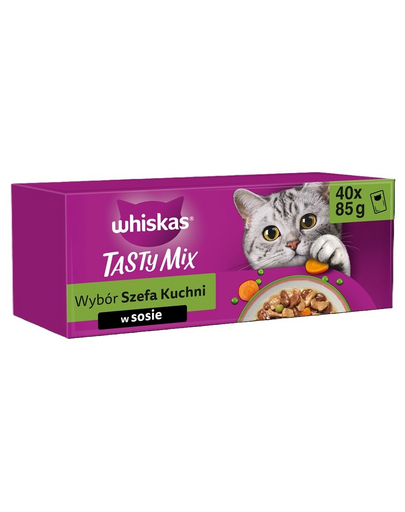 WHISKAS Adult Tasty Mix Séf választása 40x85 g nedves teljes értékű táplálék felnőtt macskák számára szószban