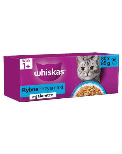 WHISKAS Adult Halas Ínycsiklandók 80x85g nedves teljes értékű táplálék felnőtt macskák számára zselében