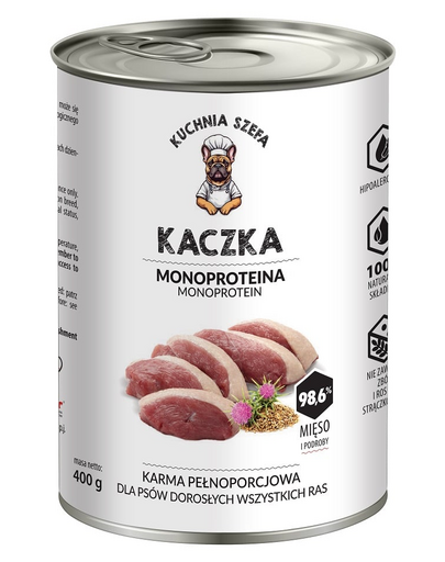 KUCHNIA SZEFA Kacsa Monoproteinás kutyatáp minden fajtájú kutyának 400 g