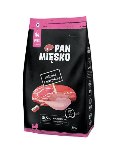 PAN MIÉSKO Borjúhús fürjtojással kölyökkutyáknak XS 20 kg
