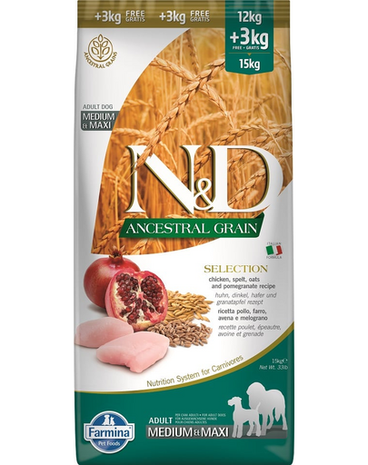 N&D Ancestral Selection dog chicken and pomegranate adult medium&maxi 15 kg