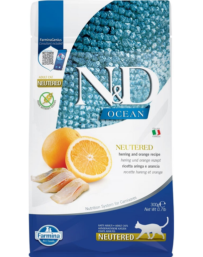N&D Ocean Cat Neutered Adult Herring & Orange 300 g śledź i pomarańcza dla kastratów