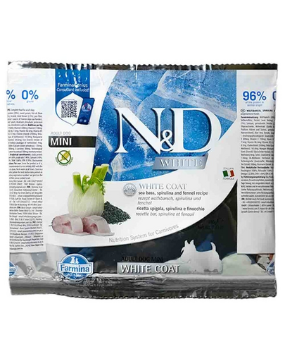FARMINA N&D White Dog Adult Mini Sea Bass, Spirulina, Fennel 100 g