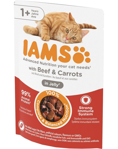 IAMS Cat Beef & Carrots Jelly karma dla kota z wołowiną w galaretce 85g