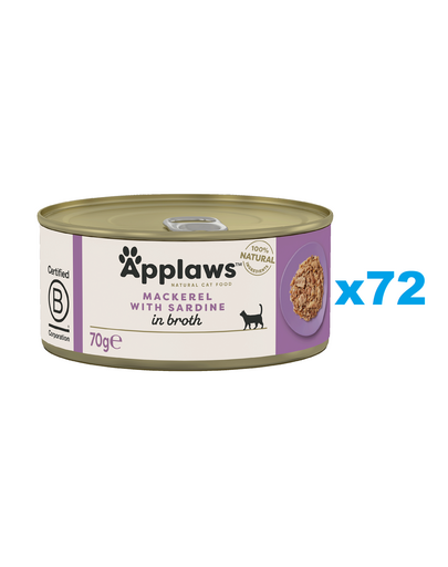 APPLAWS Cat Adult Mackerel with Sardine in Broth makrela i sardynka w bulionie 72x70 g