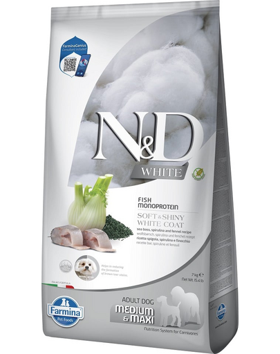 N&D White Dog Adult Medium Maxi Sea Bass, Spirulina, Fennel 7 kg